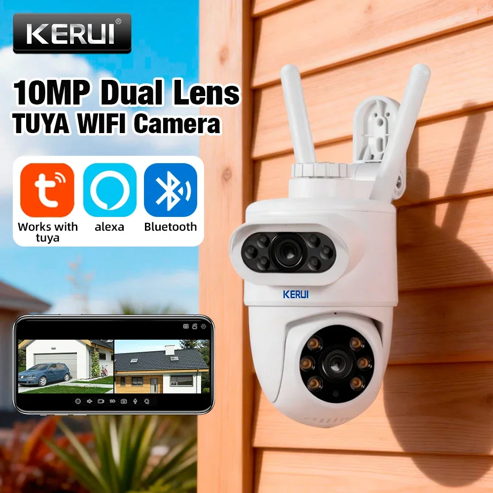 KERUI 5K 10MP Dual Lens PTZ WIFI Camera Full HD Dual Screen Auto Tracking Outdoor Security Video Surveillance Camera with Tuya