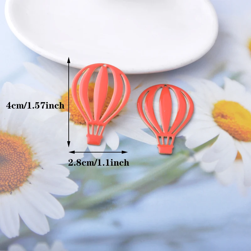 6 Stück Kupfer beidseitig emaillierte Heißluftballon-Anhänger für die Herstellung von Ohrringen, DIY-Schmuckzubehör – Detail 2