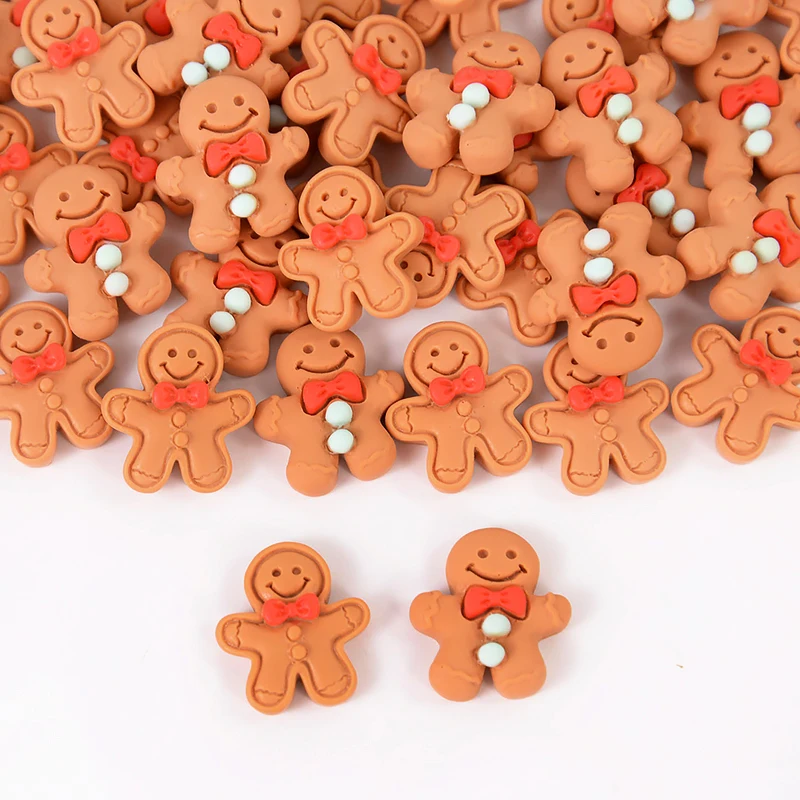 10/20pcs Cartoon Christmas Gingerbread Man Resin Flatback Cabochon Cute Christmas Figurines Scrapbooking DIY Jewelry Accessories