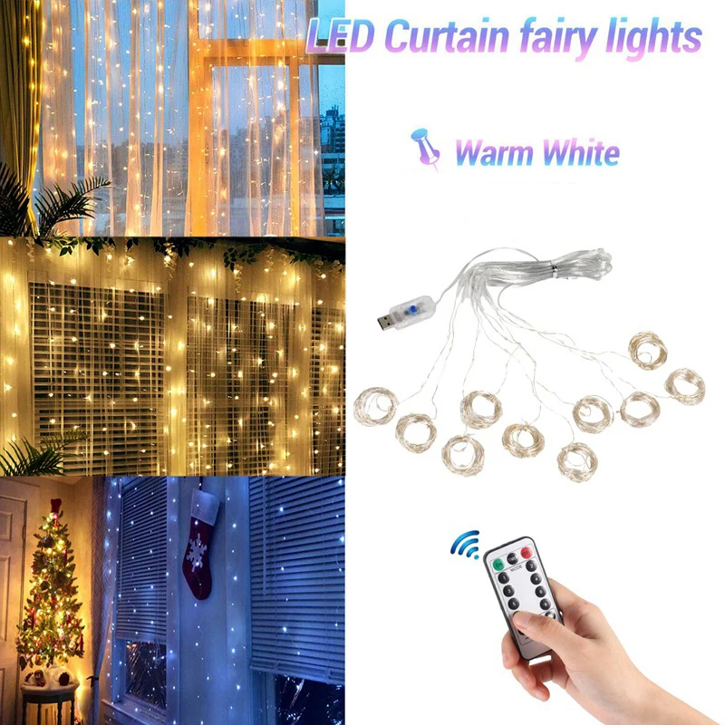 USB Christmas LED Curtain Lights – Indoor Fairy String Lights for Bedroom, Background Windows & Holiday Decor