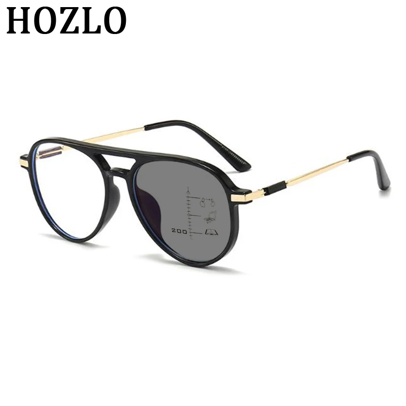 

Fashion Women Double Bridge Photochromic Progressive Multifocal Reading Glasses Men Look Near Far Presbyopic Pilot Sunglasses