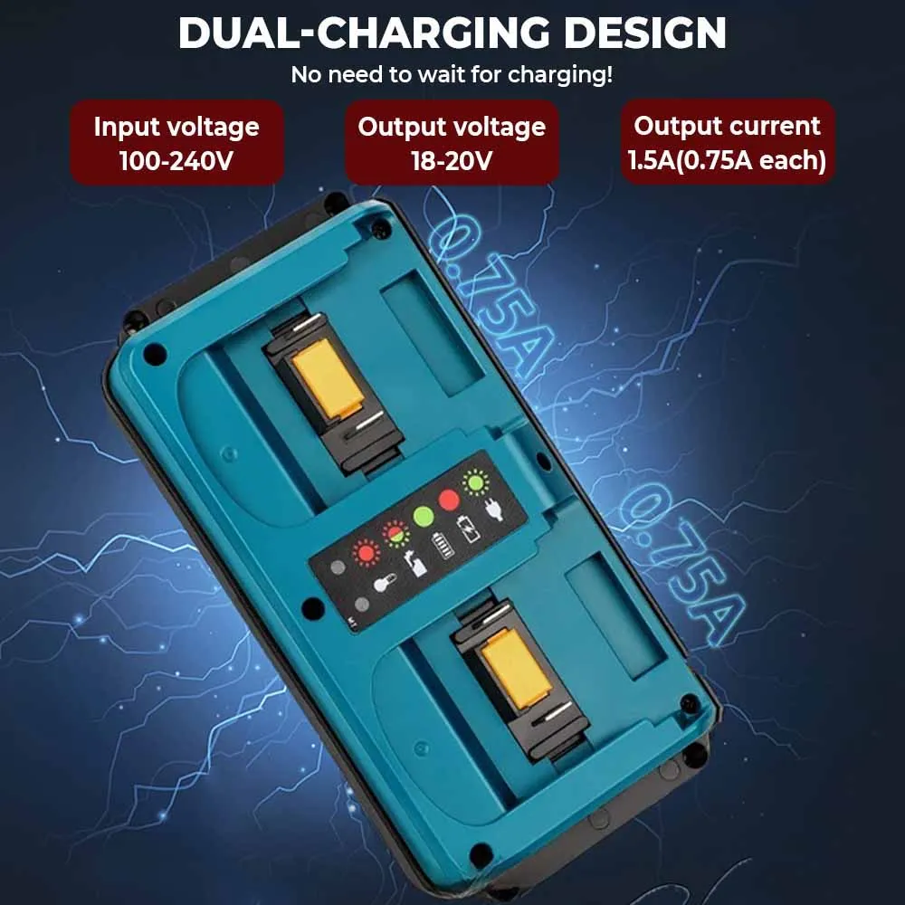Nuovo caricabatterie portatile a doppia porta per batterie al litio Makita 18V-20V BL1815 BL1820 BL1830 BL1850 Ricarica rapida con spina europea