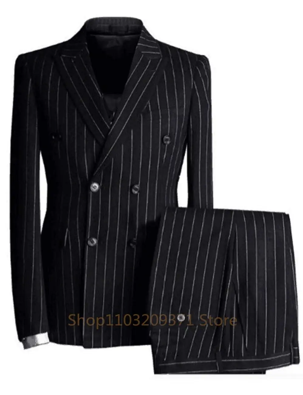 2024 Italian Design Black Stripes Men Suits Wedding Groom Business Men Formal Party Tuxedos Office Work Blazer Sets 3 Pieces