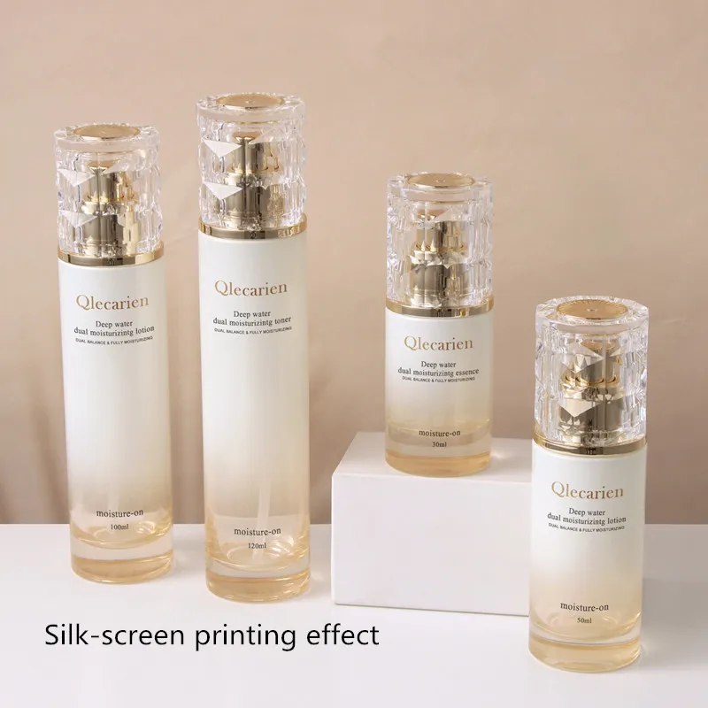 6 unids/pack 30g 50g tarro de crema de vidrio 30/50/100/120ml loción vacía/botella con pulsador de emulsión contenedor de cosméticos vacío