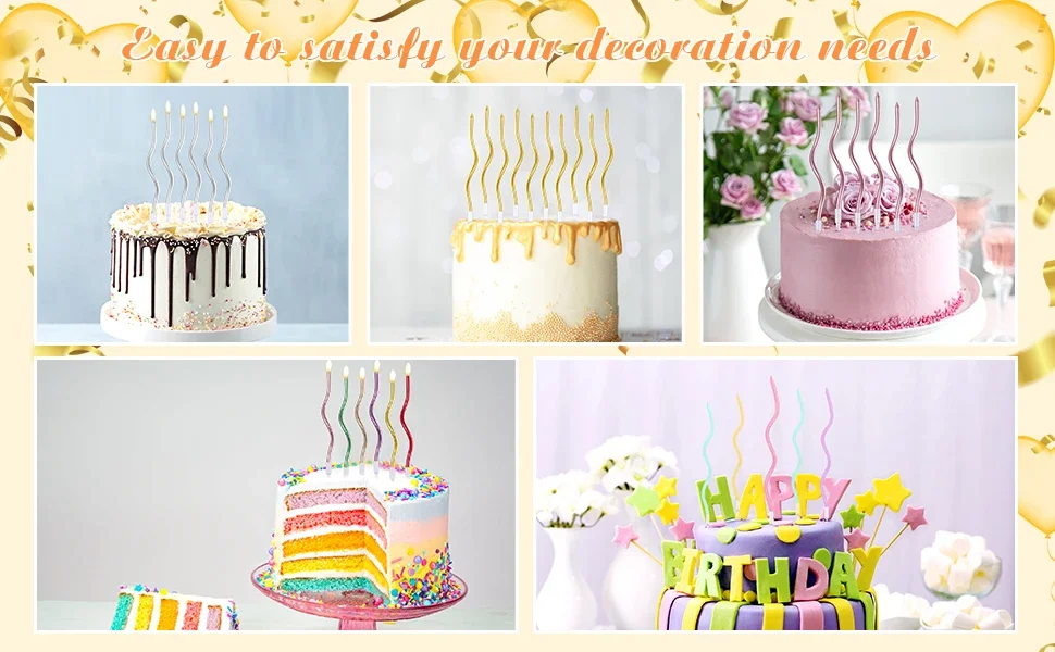 6/12 Stück Geburtstags-Spiral-Kuchenkerzen mit Haltern, lange, dünne, lockige Spule, metallischer Kuchen, Geburtstag, Hochzeit, Party-Dekoration – Detail 3
