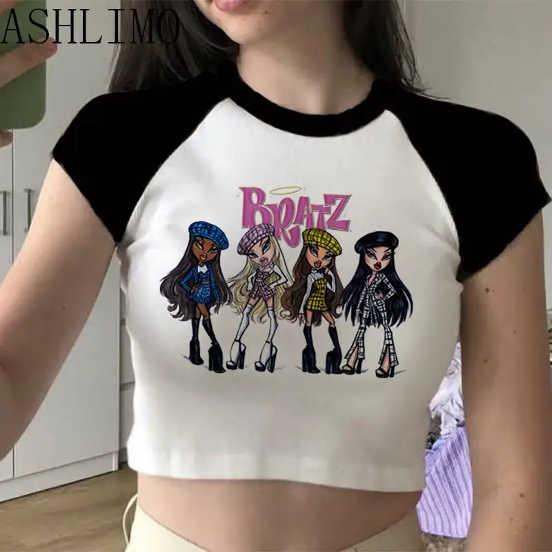 Kawaii BRATZ Print Female T-shirt Aesthetics Y2k Vintage T-shirt Street Goth T-shirt Harajuku Black Women Short Sleeve Tee Tops