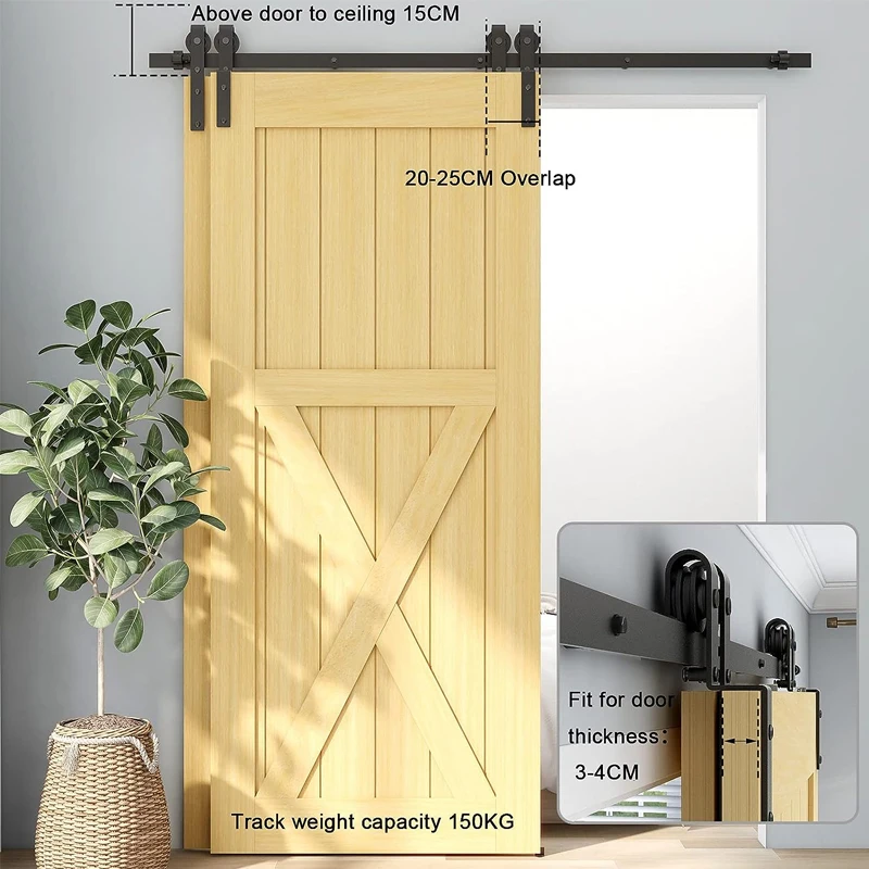 Imagem -04 - Tsmst Bypass Sliding Door Track Barn Door Hardware Kit Cloconjunto Rail Roller Acessório 6ft 66ft