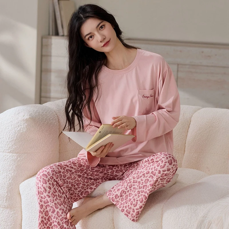 

2025 Autumn Long Sleeve Leopard Modal Cotton Pajama Sets for Women Korean Loose Sleepwear Pyjamas Homewear Pijama Mujer Clothes