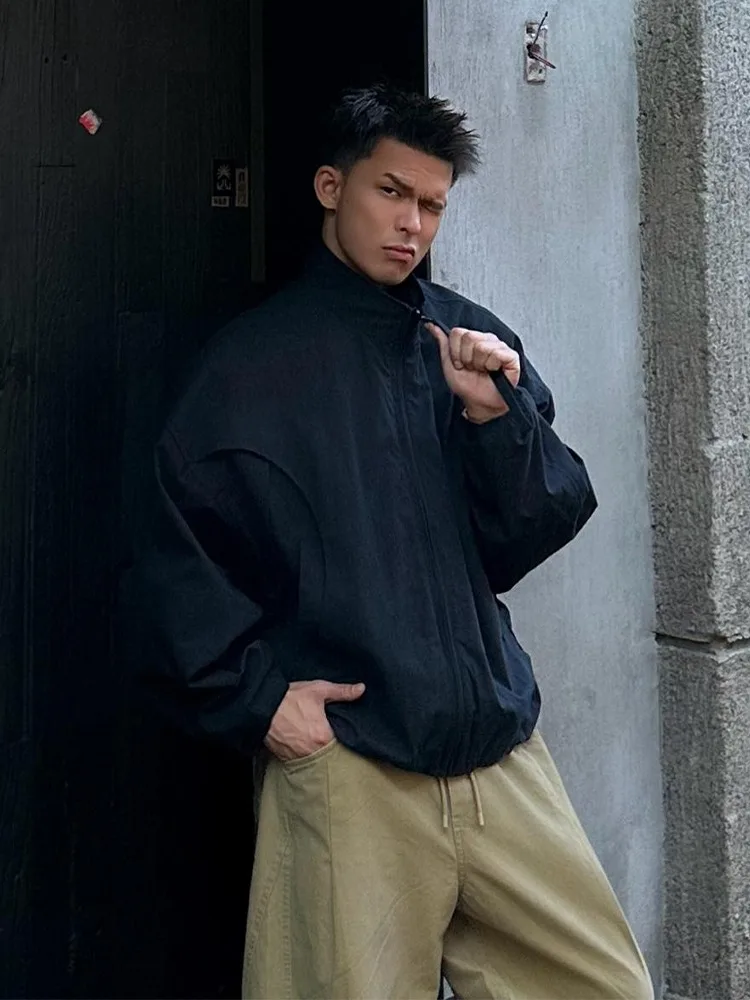 

Loose Casual American Functional Batwing Sve Stand Collar Pilot Jaet for Men Sli ape Windbreaker Outerwear