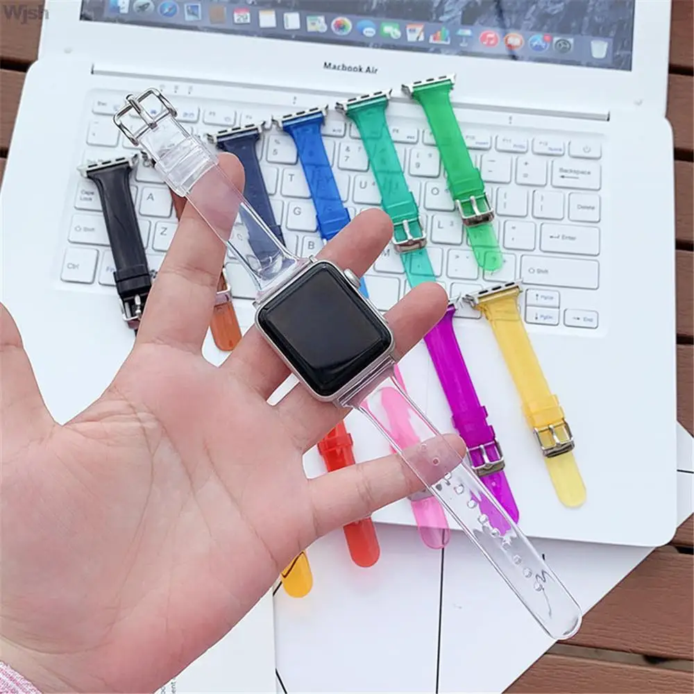 Прозрачный силиконовый ремешок для Apple Watch iWatch Series SE 6 5 4 3 2 7 44 мм 40 мм 42 мм 38 мм Мягкий тонкий резиновый браслет на запястье