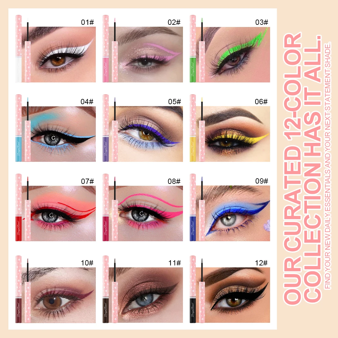 12本/セット アイライナーペンセット、速乾性、滑らか、にじみにくい、超極細、長持ち、色褪せない、正確な輪郭形成、ホリデーパーティーアイシャドウペンセット