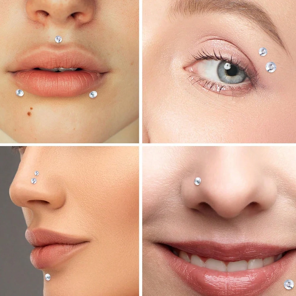 Fake Piercings Fake Nose Ring Non Piercing Fake Lip Ring Fake Nose Stud Stick On Face Gems Fake Eyebrow Piercing view 4