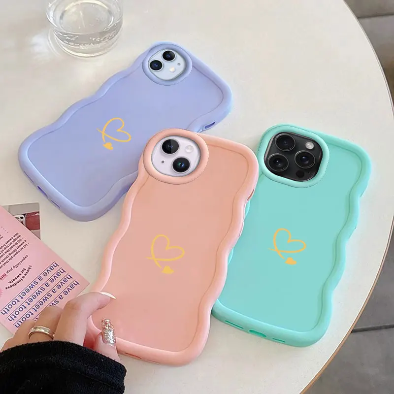 Fashion Love Macalong Phone Case for iPhone XR 11 12 13 14 15 PRO MAX PLUS Soft Cover Wavy edged Shockproof Coque Girl Shell