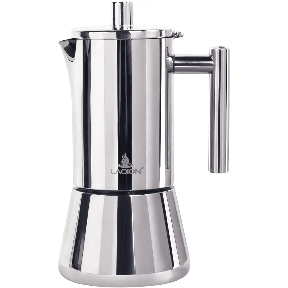 

12-Cup 17.5 oz Moka Pot, Stainless Steel, Espresso Coffee Maker, Induction Compatible, Ideal for Home and Travel