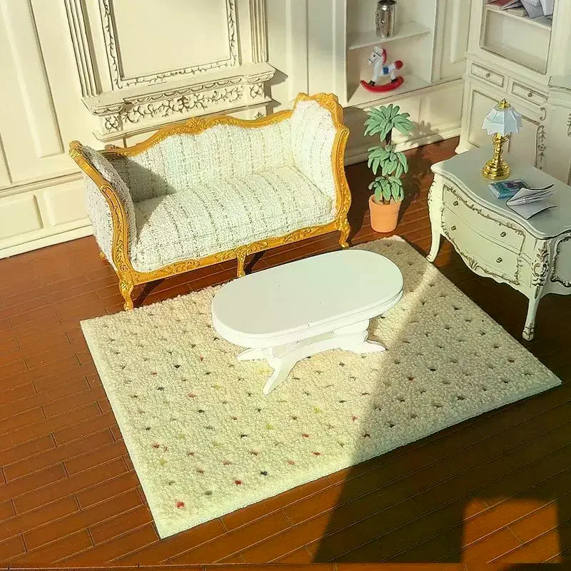 1: 12 Dollhouse Miniature Plush Carpet Fluffy Mat Model Photography Prop Kids Pretend Play Toys Doll House Mini Decoration Gifts