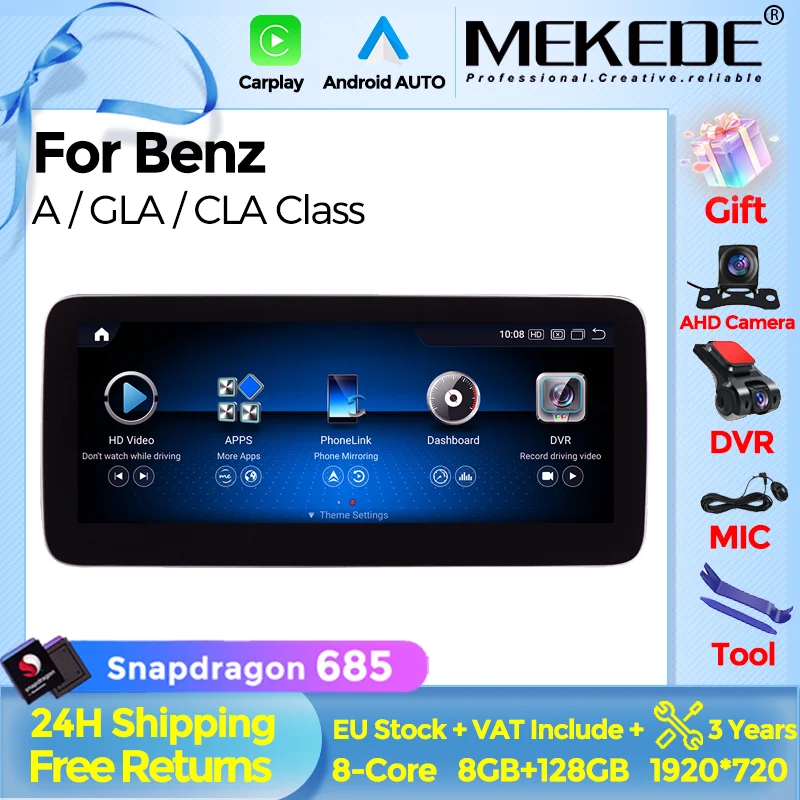 EU Store Automotive Multimedia Radio Player Head Unit For Mercedes Benz A/GLA/CLA CIass Touch Navigation Carplay Android Auto