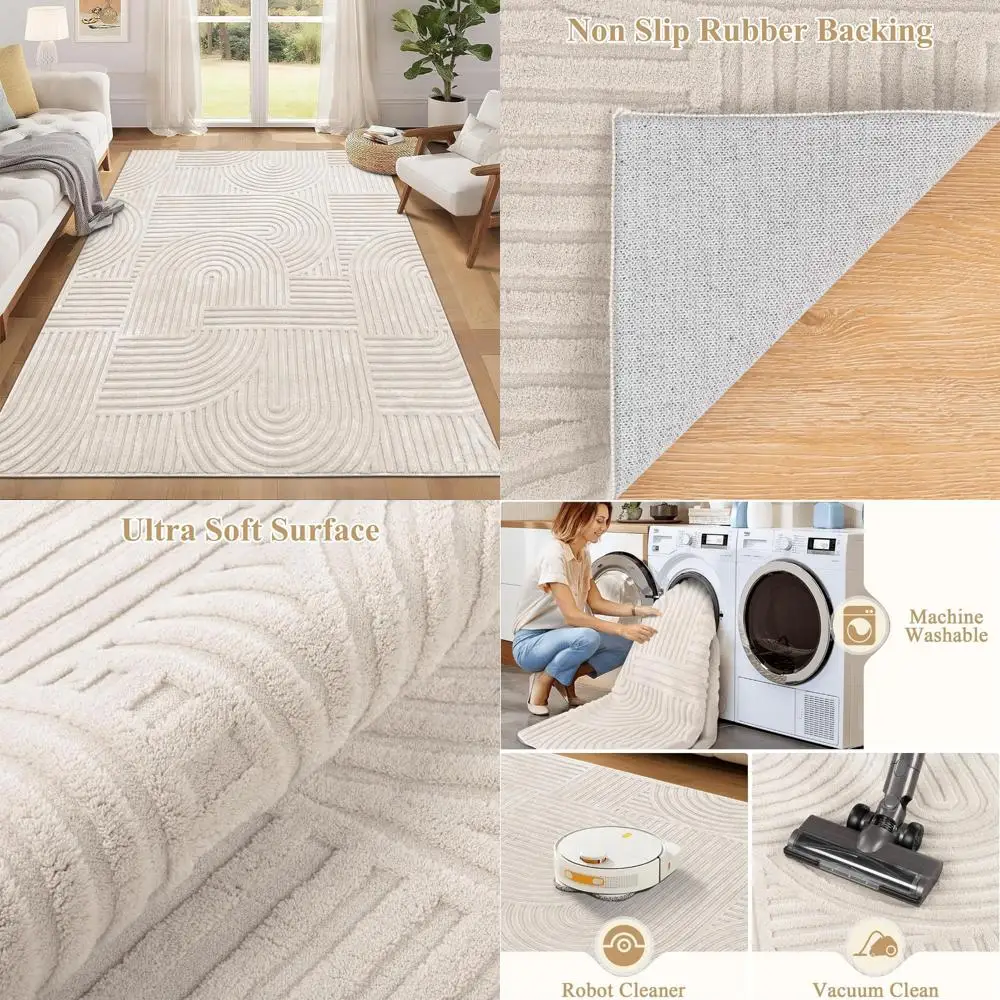 

Pauwer 5x7 моющиеся коврики для гостиной Современные бежевые однотонные мягкие пушистые коврики для спальни Нескользящие коврики в стиле бохо Акцент в помещении