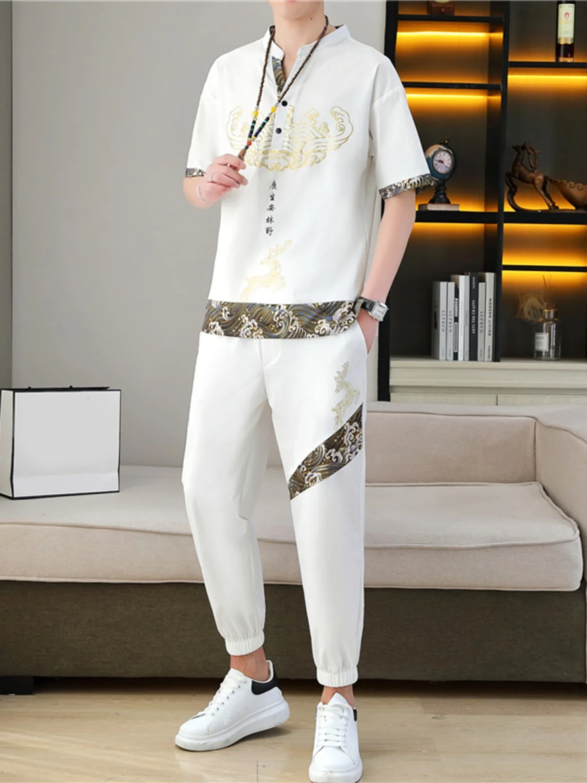 

Cotton Linen Loose ort Sve T-irt Men's Summer Thin Casual Sportswear Set Comfortable Breathable Youth Long Pants