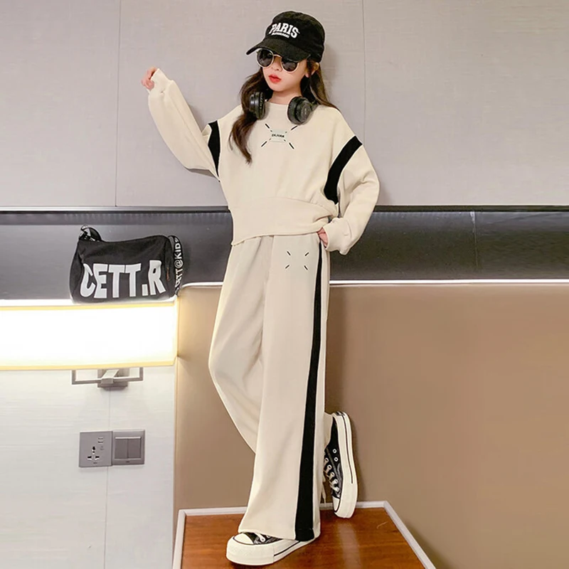 Teenager Girls Clothing Sets Spring Autumn New Fashion Striped Sweatshirt + Pants 2Pcs Tracksuit Suits 5-14 Years Kids Clothes image 2