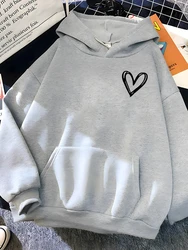 Sudadera con estampado de corazón simple para mujer, sudaderas con capucha sueltas informales suaves, Tops de lana cálidos para estudiantes, Otoño e Invierno