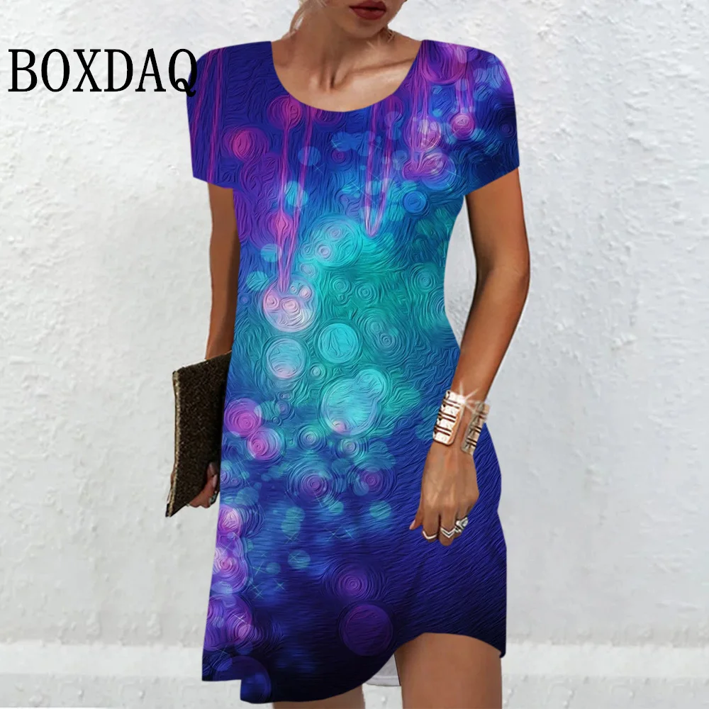 2024 Moda damska Polka Dot 3D Print Dress Casual Gradient Short Sleeve Ladies New Dress Summer O-Neck Streetwear Loose Clothes