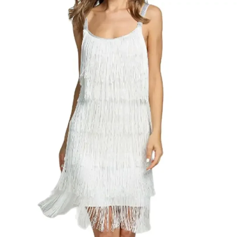 1920s grande gatsby vestido slash neck tiras em camadas franja vestido vintage flapper festa fantasia vestido trajes com bandana