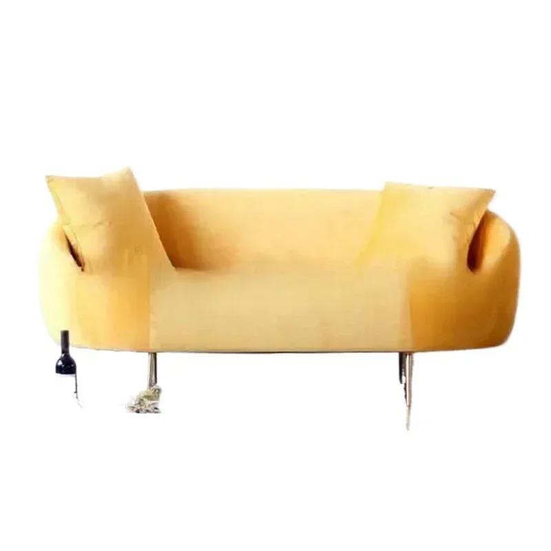 Nordic post-modern flannel three-person sofa furniture studio fashion curved sofa leisure stainless steel sofa