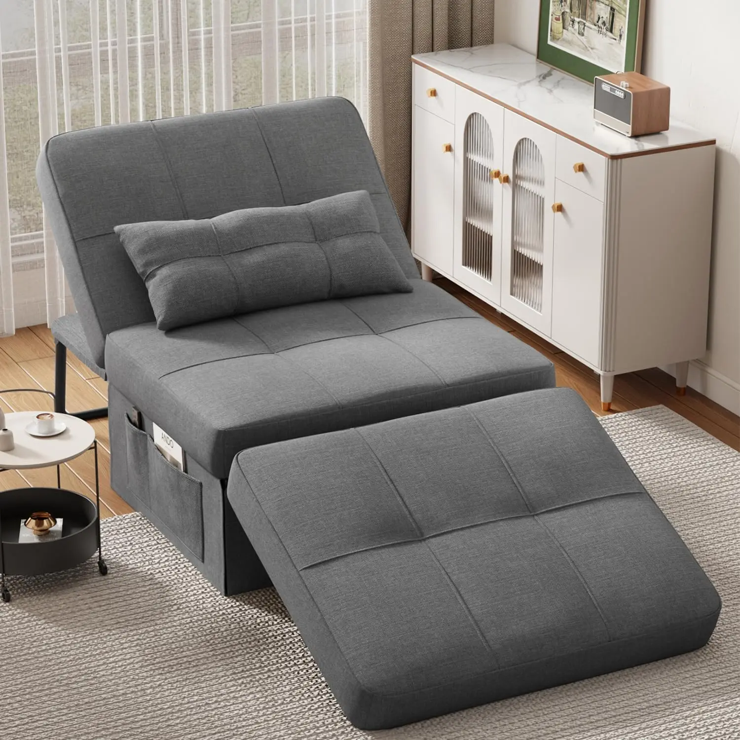 Sillón cama, sofá cama convertible 4 en 1, sofá cama sin montaje con respaldo y almohada ajustables