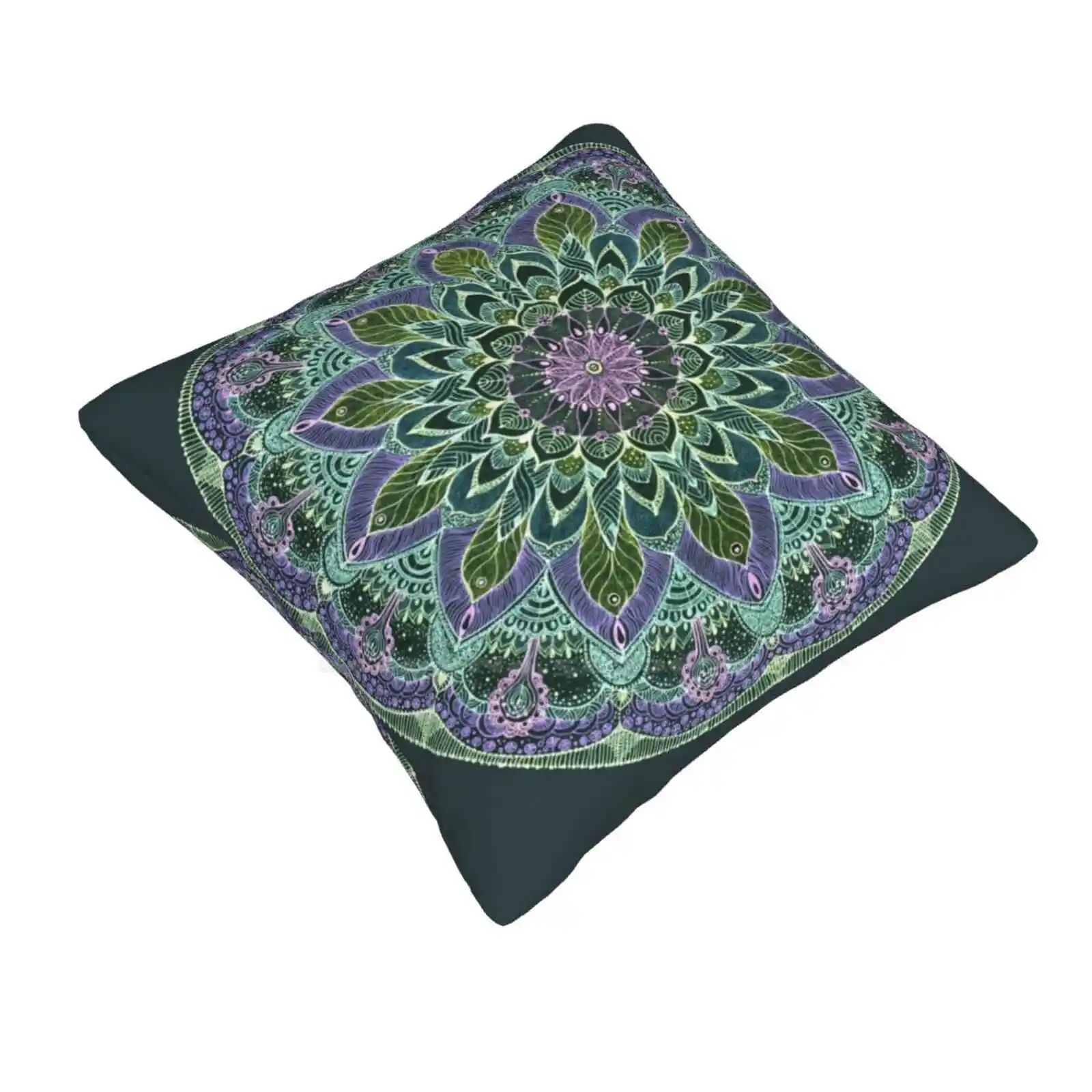 Hand Drawn Pink Purple Mandala On Dark Pillows Case Bedroom Home Decoration Flower Concentric Isolated Repeating Floral Petal