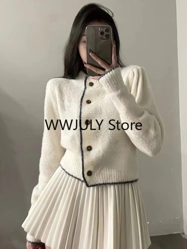 2023 autunno Outwear maglione lavorato a maglia bianco Cardigan + donna elegante minigonna Y2k moda coreana abito lavorato a maglia Office Lady Chic