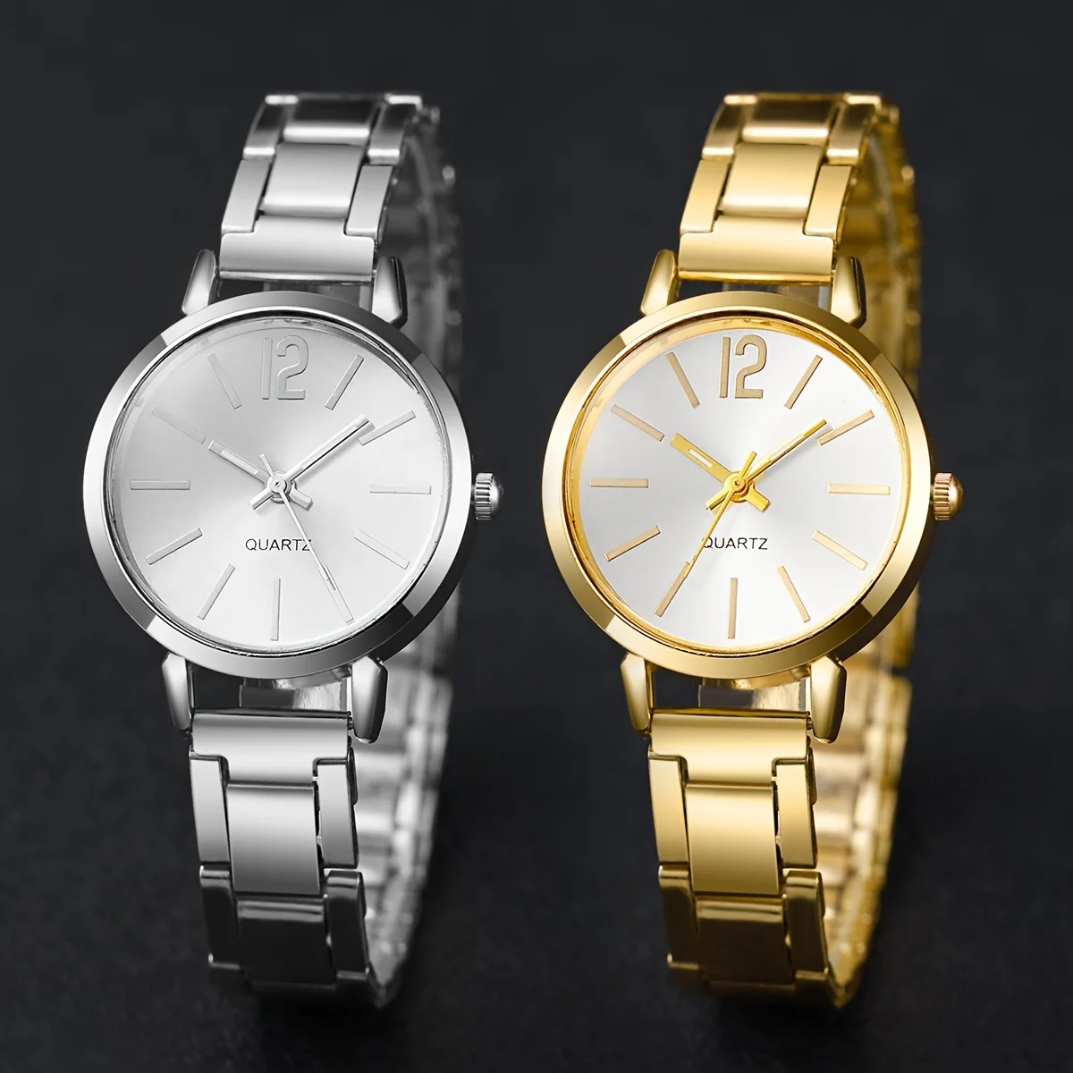 Женские кварцевые часы из нержавеющей стали, 2 шт., стильный минималистичный дизайн с цифровой шкалой, идеальный подарок для нее