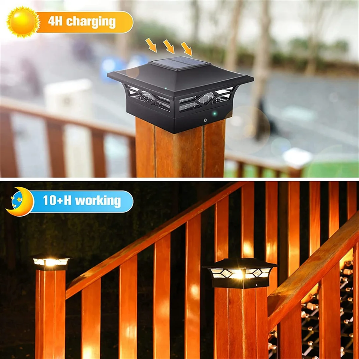 Solar Post Cap Lights Outdoor Deck Fence Post Light for 3.5x3.5 5.5x5.5 Wooden Vinyl Posts Patio Garden Decor Black 2PCS