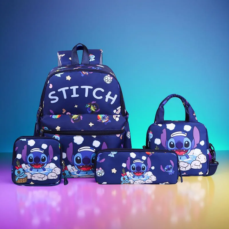 กระเป๋าเป้สะพายหลัง Stitch 4 ชิ้น, กระเป๋าดินสอ, กระเป๋าสะพาย, ชุดกระเป๋าสตางค์, กระเป๋านักเรียน Stitch และ Angel, กระเป๋าเดินทางนักเรียนแบบสบายๆ, ของขวัญ