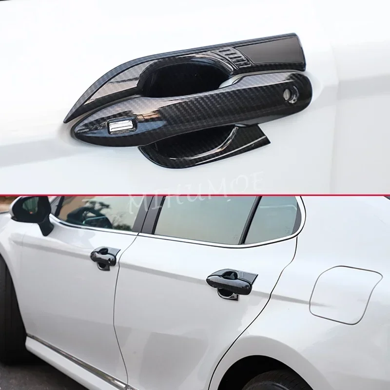 Carbon Fiber Door Handle Cover + Surrounds Trims Kits For Toyota Camry 2018 2019 2020 2021 2022 2023 2024 2025 Accessories