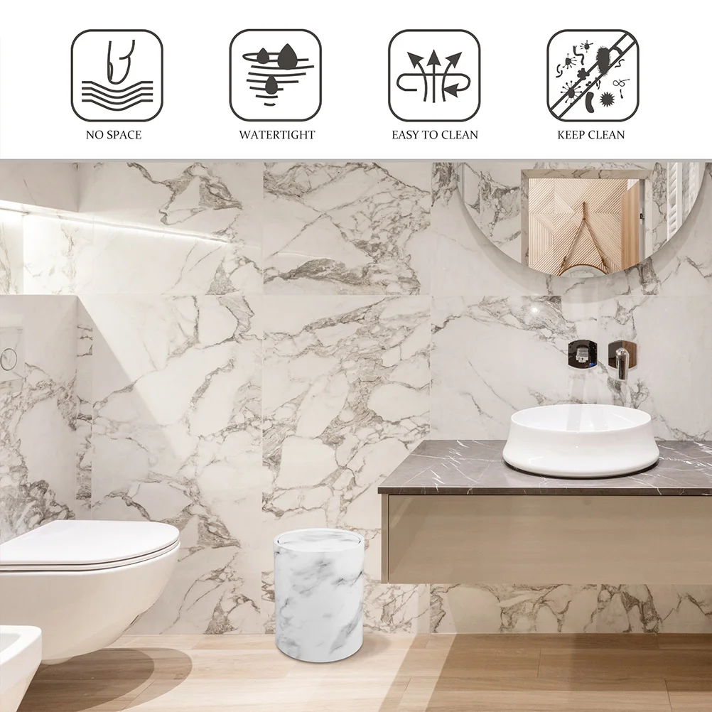 

Home Decor Accessories Marbled Trash Can Kitchen Rubbish Bin Bathroom Wastebasket Make up White