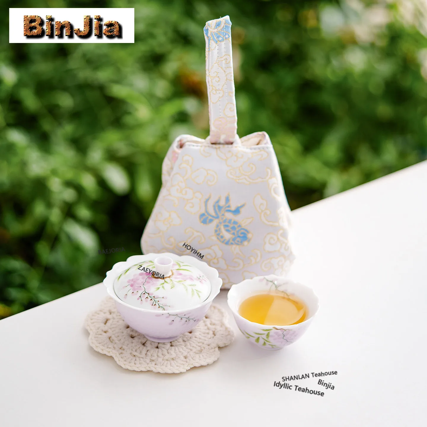 

Hand-painted Wisteria Travel Tea Set Kit Creative Teapot And Cup Set 1 Bowl 1 Cup Tea Maker Organizer Portable Outdoor Handbag