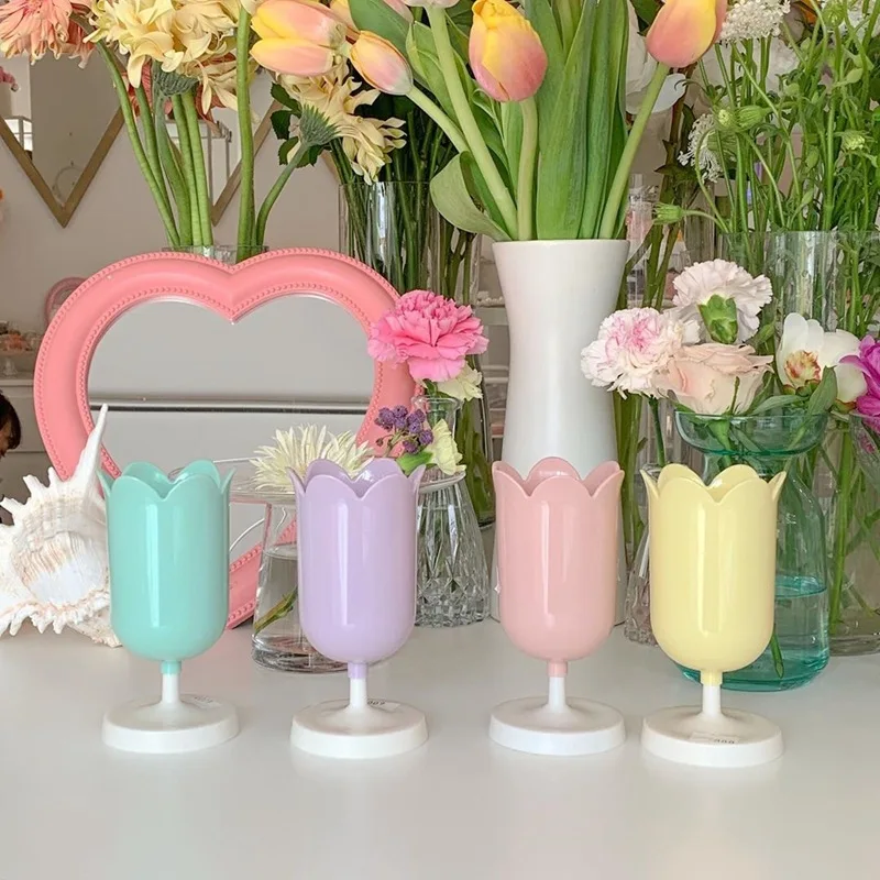 Candy Color Petal Girl Heart Pen Holder Makeup Brush Storage Bucket Retro Flower Desk Organizer Pen Storage Brush Stand Holder