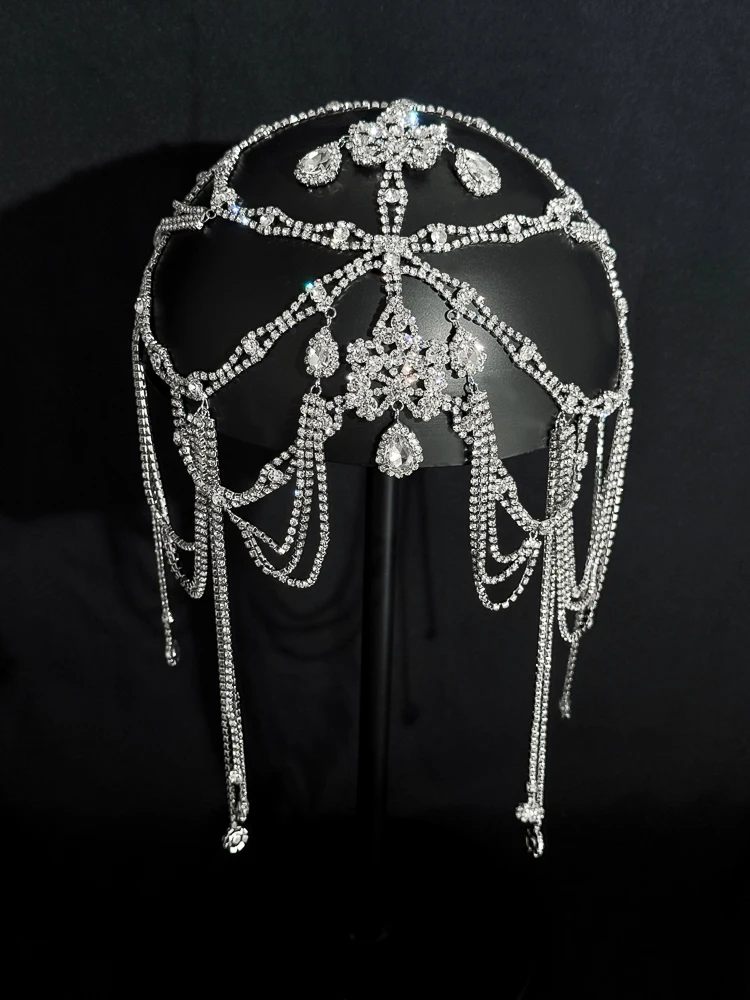 Super Flash voller Diamant Wassertropfen Fransen Kopfbedeckung exotischer Stil Augenbrauen Anhänger Haarschmuck Prinzessin Stirnkette Frau