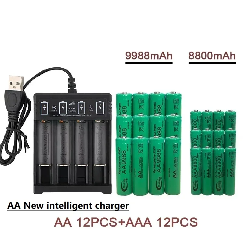 1.2V AA+AAA NI MH Rechargeable AA Battery AAA Alkaline 9988-8800mah for Flashlights, Toys, Clocks, MP3 Players, and USBChargers