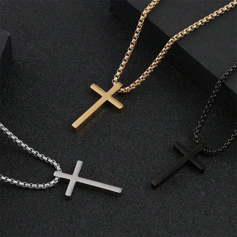 

Hot Titanium Steel Cross Necklace For Men Women Chain Crucifix Pendant Punk Party Jewelry Christmas gifts