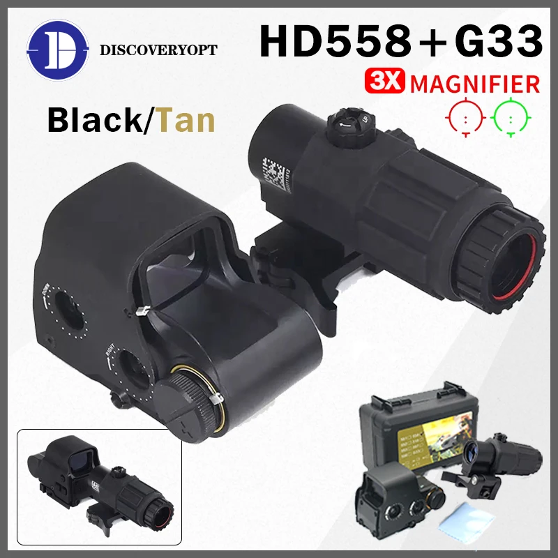 

HOT HD558+G33 Holographic Red Dot Scope Tactical Adjustable Compact Red Green Dot Sight Hunting Collimator Rifle Airsoft Scope