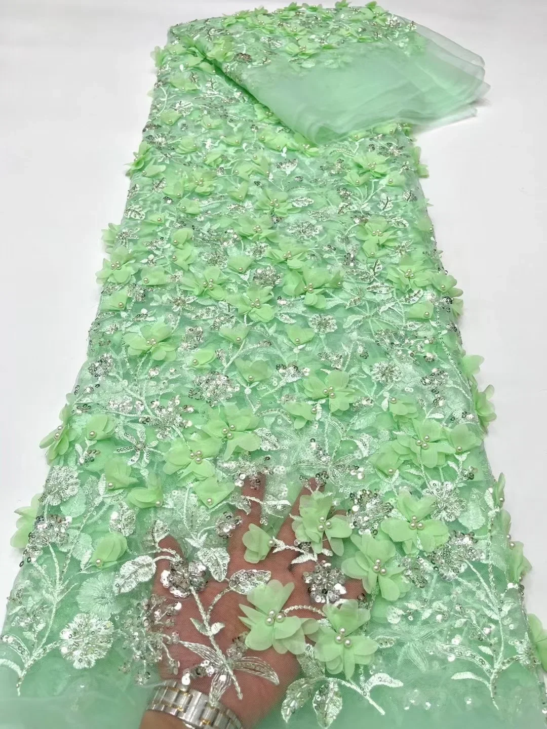 Африканское 3D цветочное кружево ручной работы, французская тюлевая кружевная ткань, вышитые наклейки, нигерийская ткань для шитья платьев