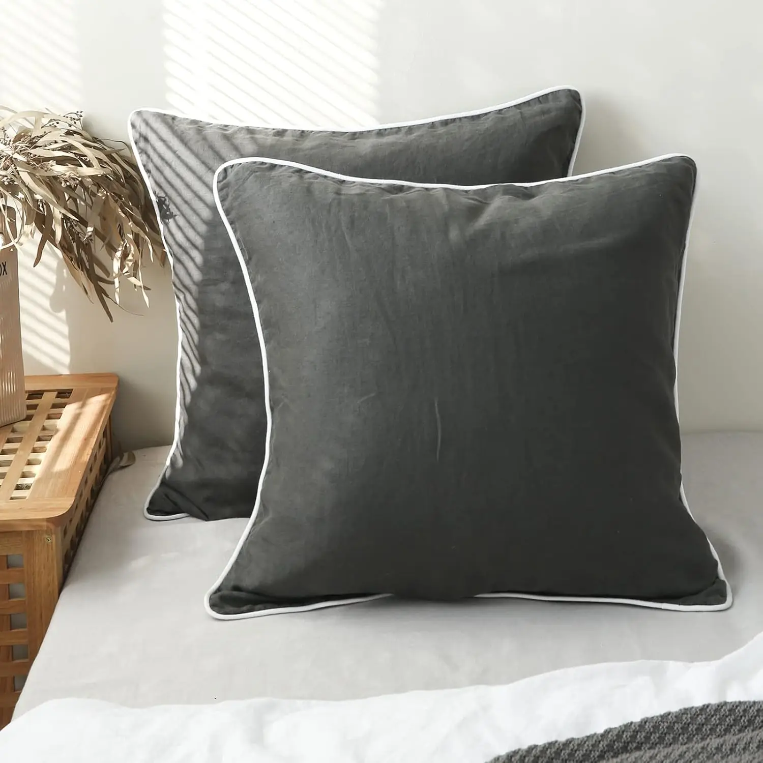 Simple&Opulence 100% Linen 2Pcs Euro Shams Soft Pillow Case 26x26 Inch Home Decoration Breathable Pillow Cases Cover