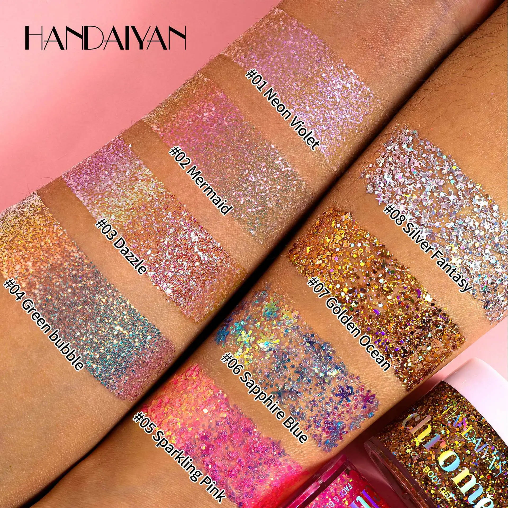 HANDAIYAN 8 colori ombretto glitter perlescente glitter gel glitter fine ombretto camaleonte lucentezza a lunga durata