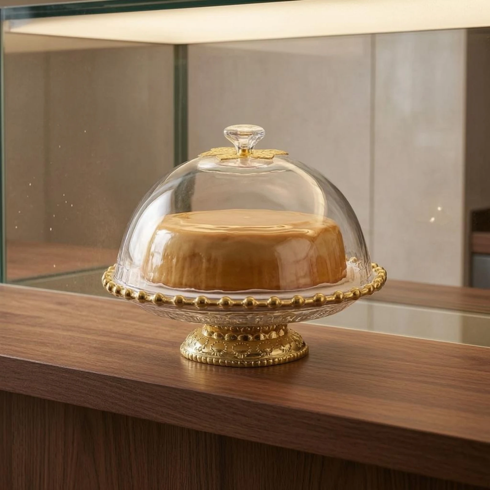 Glass Dome Cake Stand Beaded Rim Covered Cake Stand Domed Dessert Display Decorative Knob Serveware High Clarity