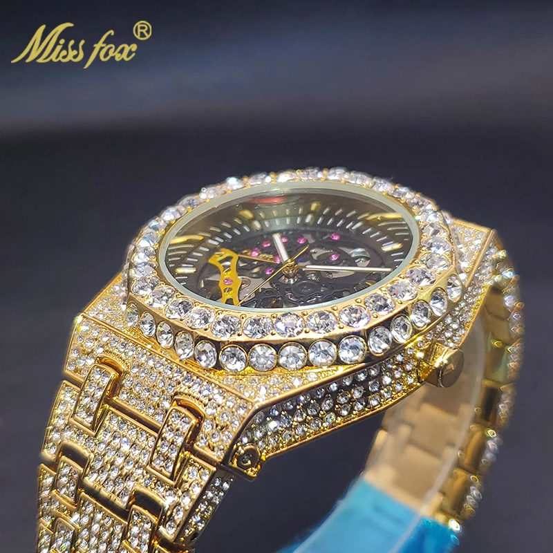 Mechanical Watch For Men Shiny Diamond Luxury Tourbillon Skeleton Watches Men\'s Hip Hop Street Trendty Automatic Reloj Wholesale