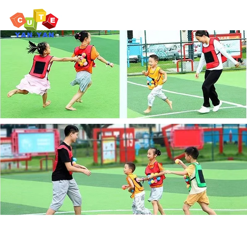 Team Building Sport Outdoor Toys Color Elastic Pull Rope Sensory Training Games Kids Adult with Sticky Ball Jersey Vest Throwing