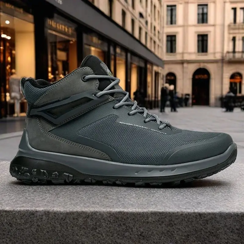 High Top Mesh Leather Shoes Men Athletic Design Stylish Sneaker Hiking Boots Outdoor Camping Hunting Walking Business Streetwear