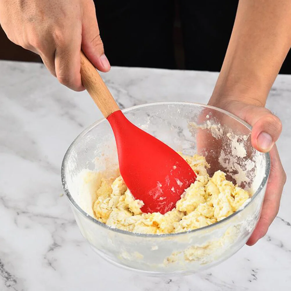 

Silicone Wooden Spatula Baking Supplies Cream Spreader Non Stick Safe Food Grade Cream Spreader Storage Hole