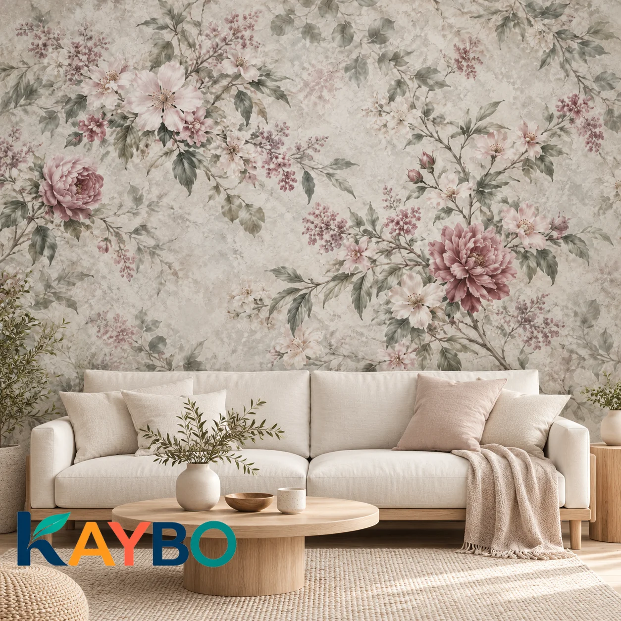 Floral Wallpaper Mural Non Self Adhesive Vintage Peony Botanical Wall Decor Pink Blooms Bedroom Living Room Accent Wall Covering